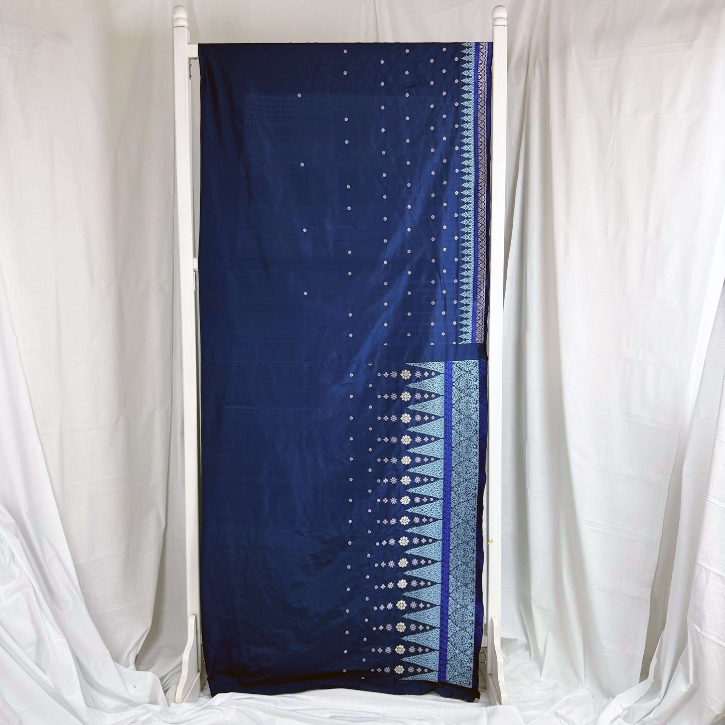Baju Kurung fabric in Navy Blue handwoven silk songket textile ( Set of 2 )