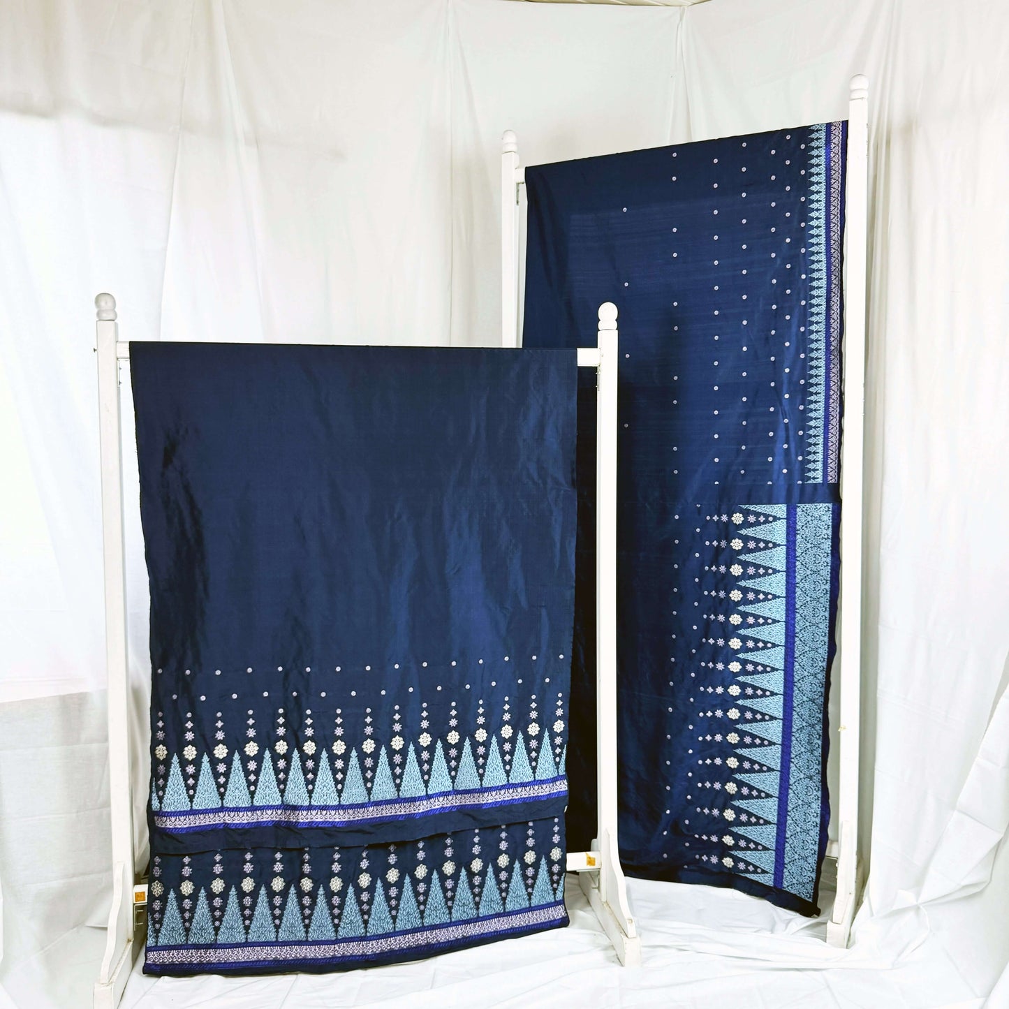 Baju Kurung fabric in Navy Blue handwoven silk songket textile ( Set of 2 )