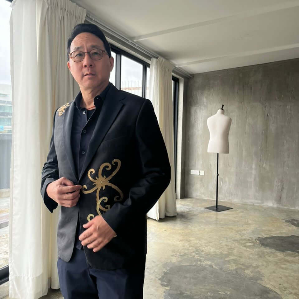 Man Fabric In Black with Iban Curve Motif