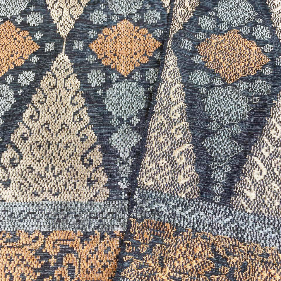 Ikat (Navy) handwoven silk songket shawl textile