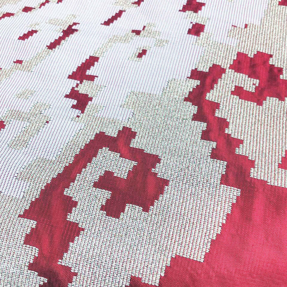 Rebungan Red handwoven silk songket shawl textile