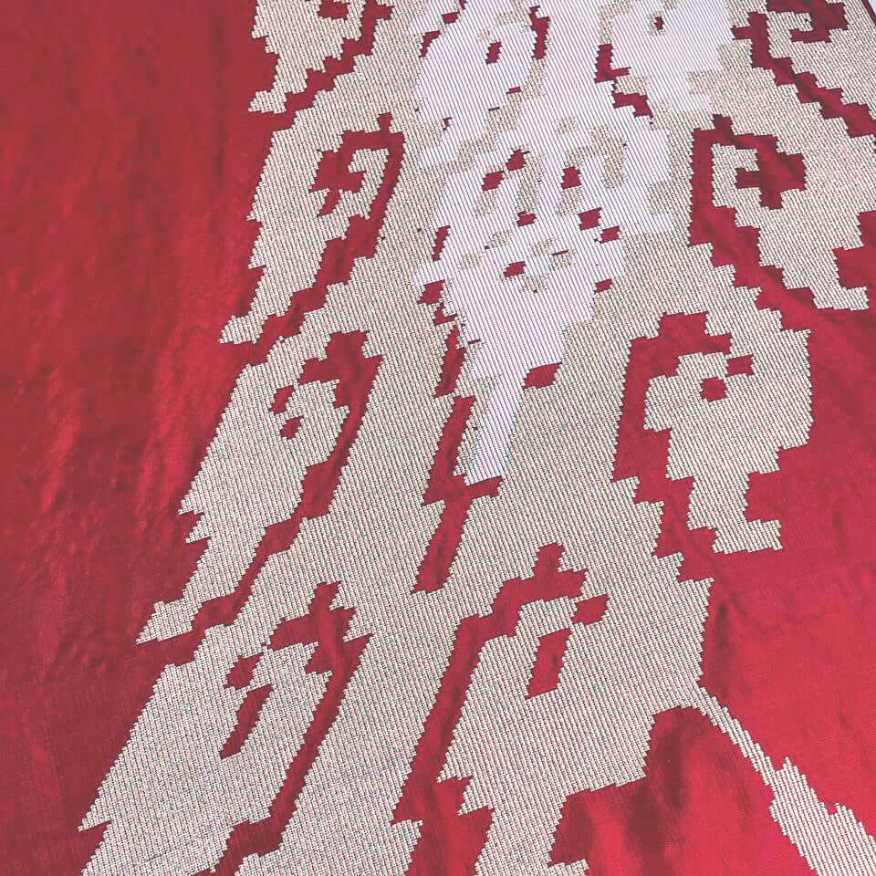 Rebungan Red handwoven silk songket shawl textile