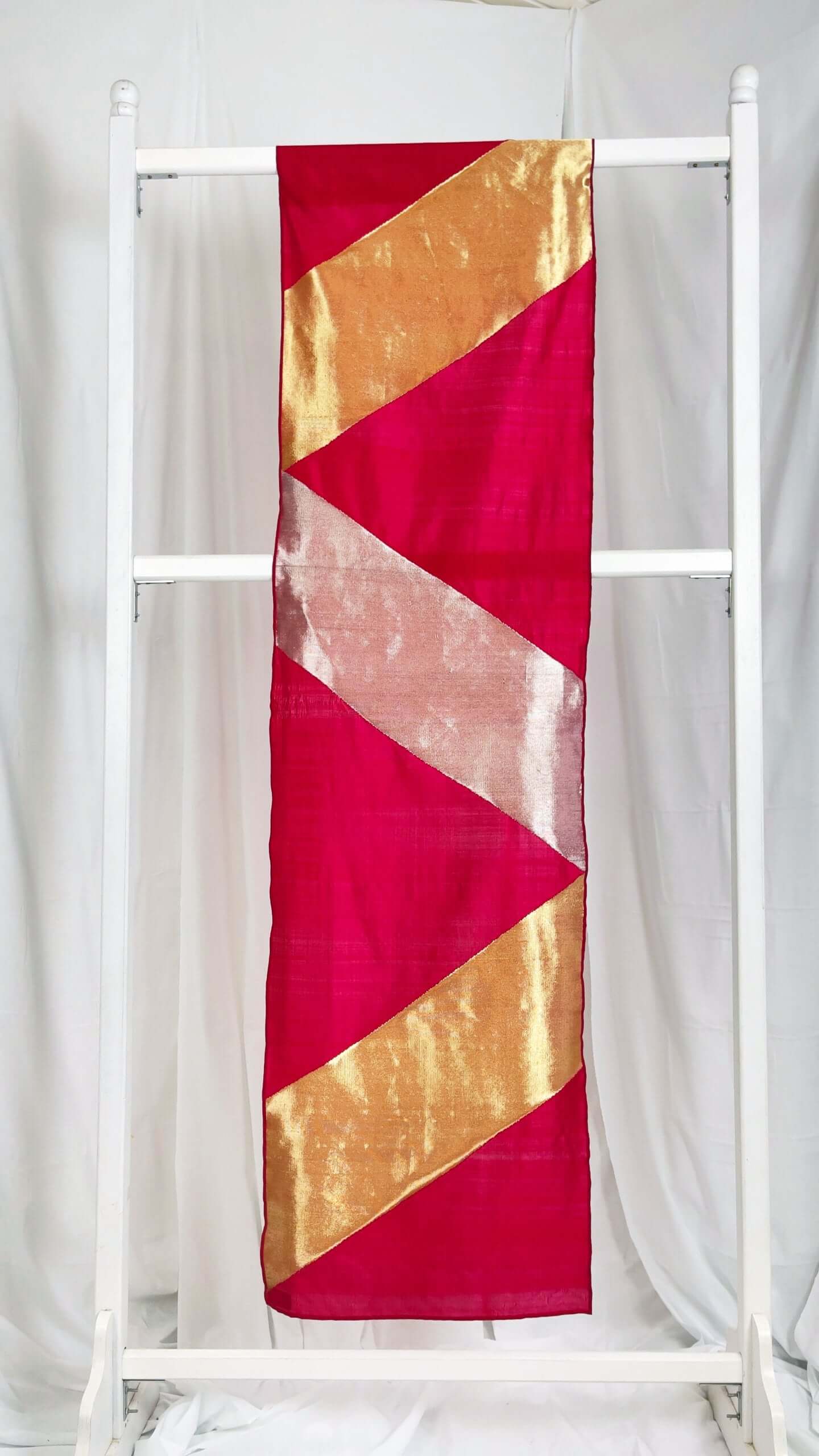 Geometric Triangular Bands (Red) handwoven silk songket shawl textile