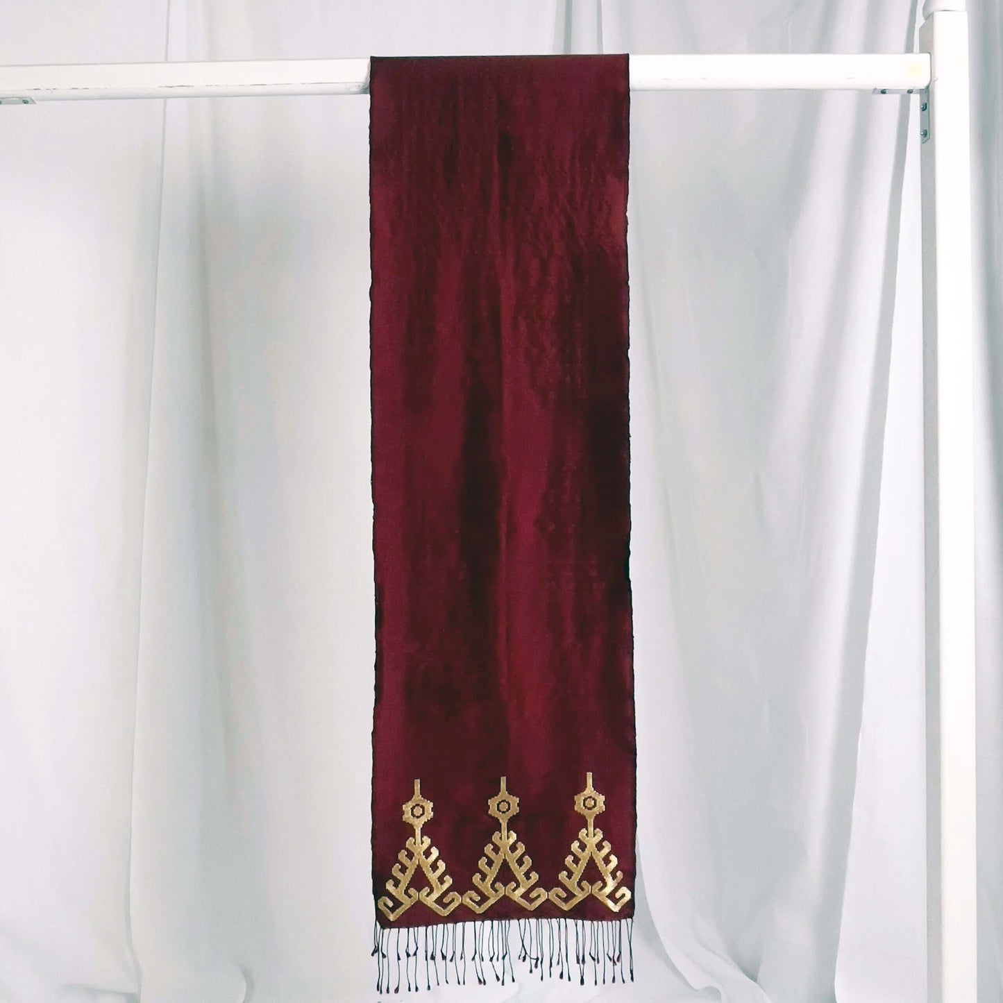 Iban Rebung (Maroon) handwoven silk songket shawl textile