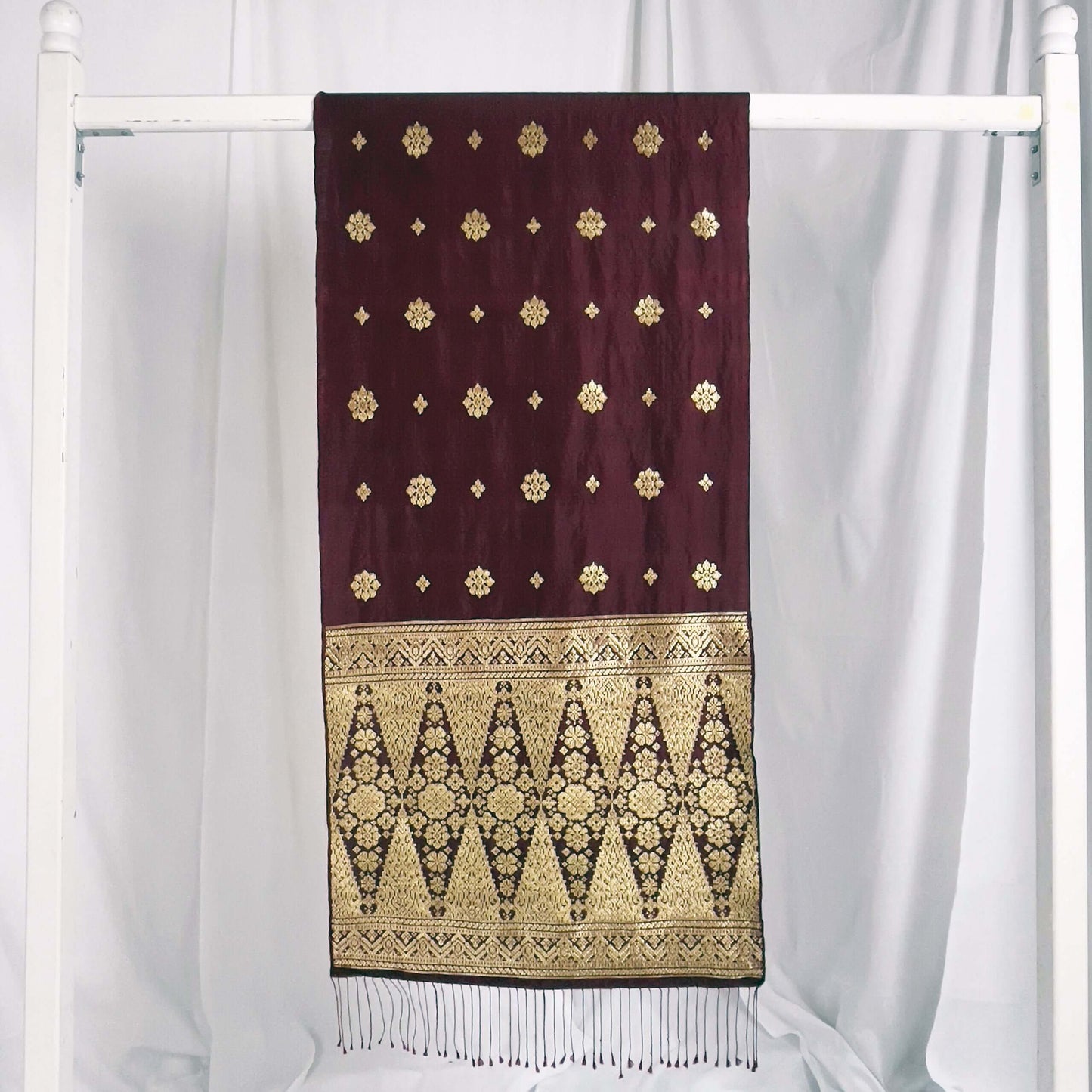 Gemilang (Maroon) handwoven silk songket shawl textile