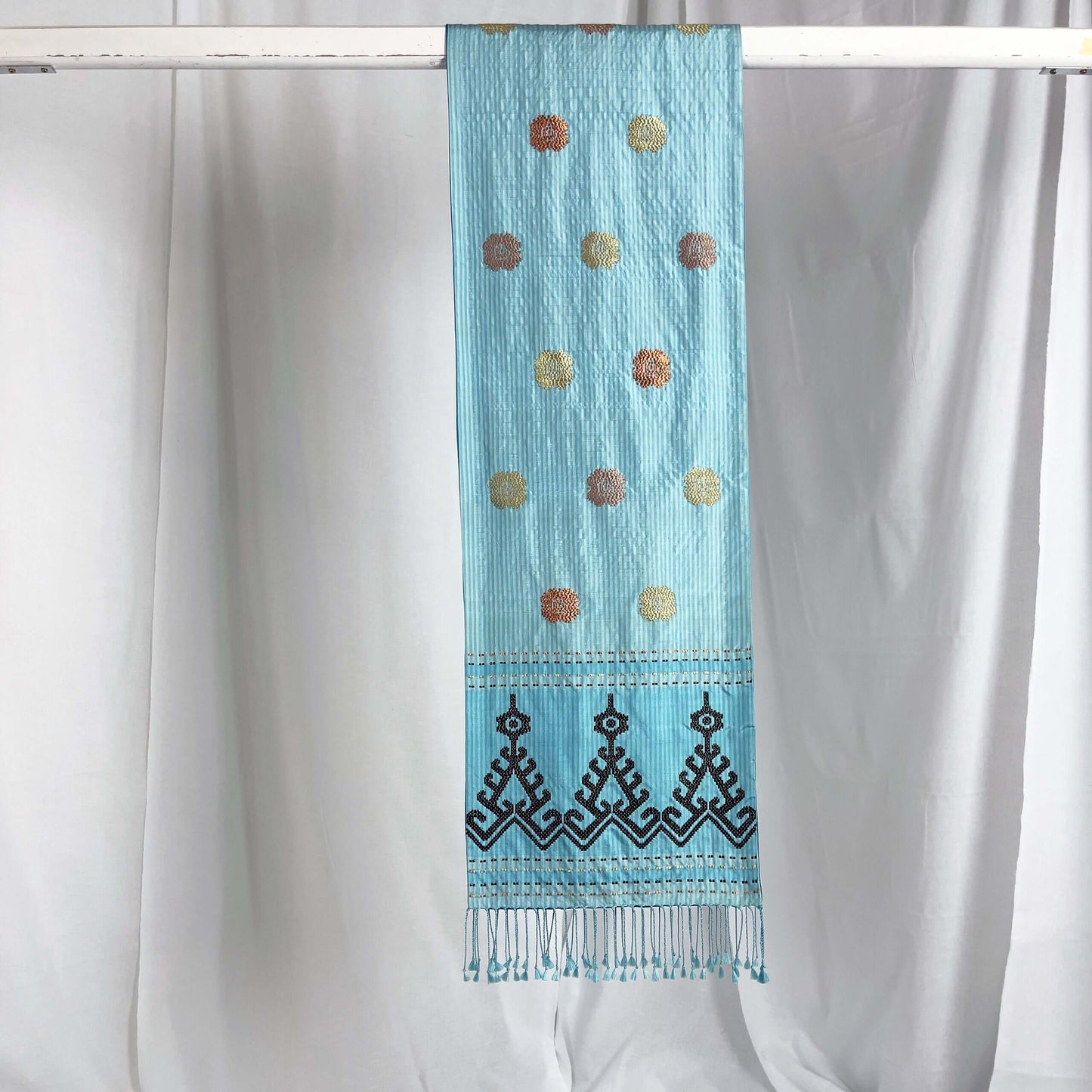 Iban Rebung (Brown) handwoven silk songket shawl textile