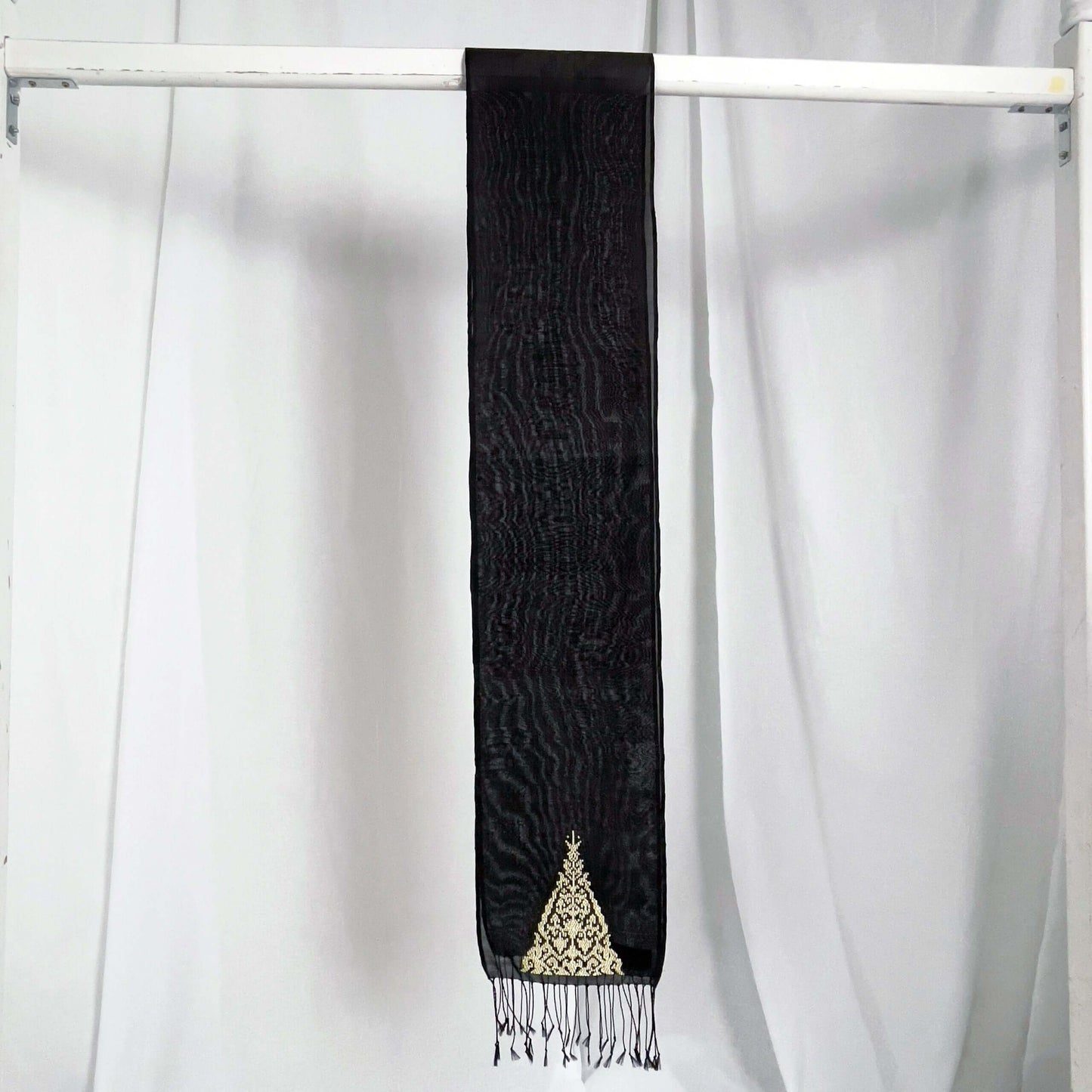 Ranee's Cloth (Black & Gold) handwoven silk organza songket shawl textile