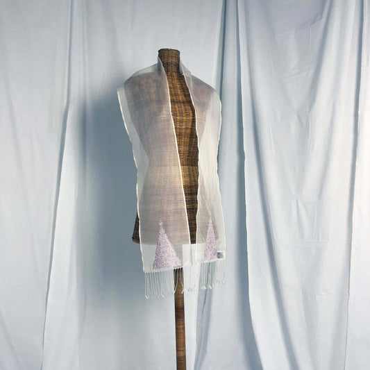 Ranee's Cloth (White & Pink) handwoven silk organza songket shawl textile