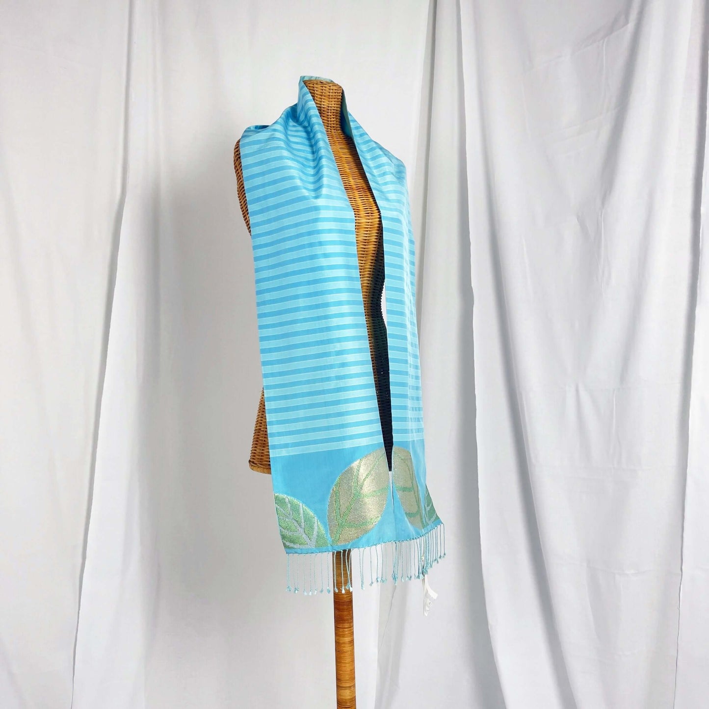 Leaves (Turquoise) handwoven silk songket shawl textile