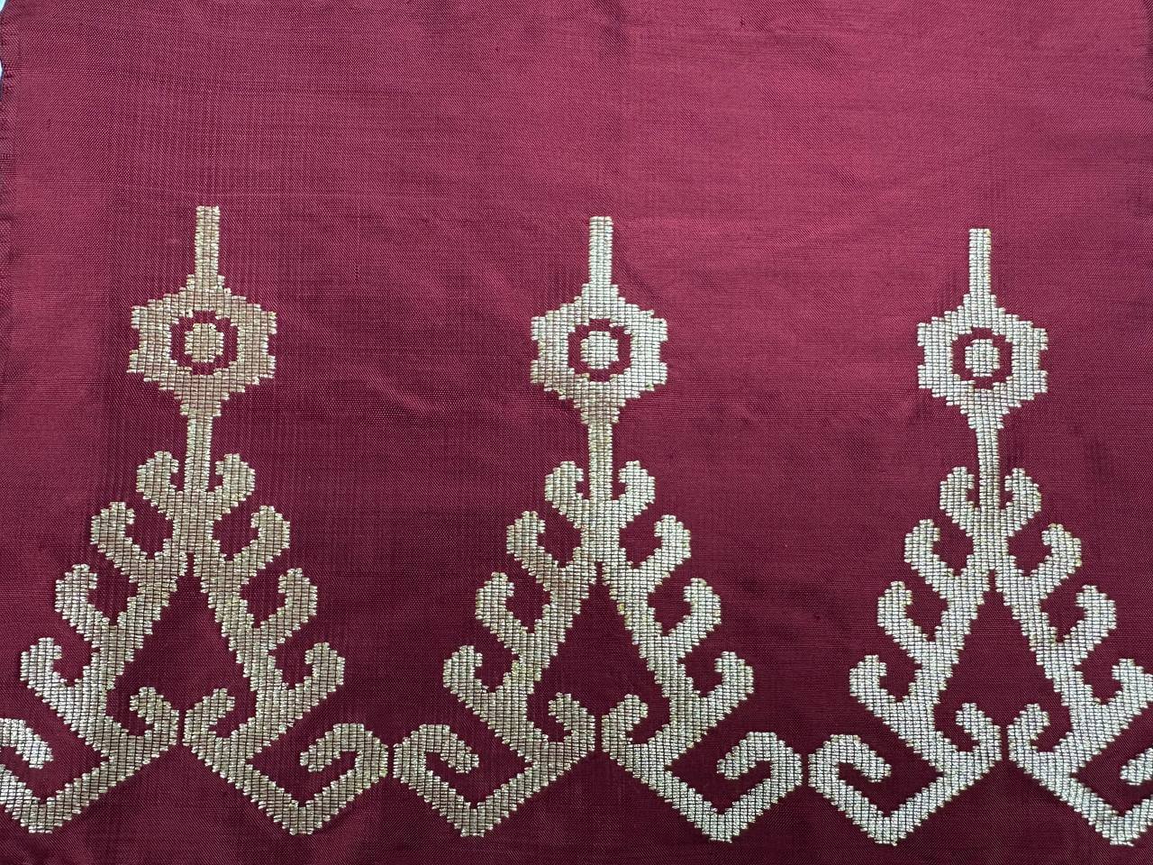 Iban Rebung (Maroon) handwoven silk songket shawl textile