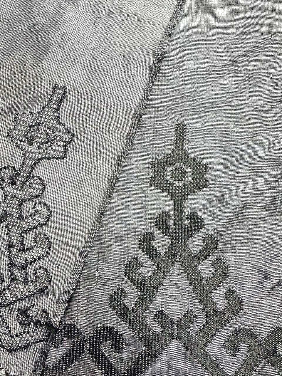 Iban Rebung (Grey) handwoven silk songket shawl textile