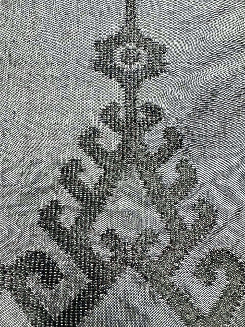 Iban Rebung (Grey) handwoven silk songket shawl textile