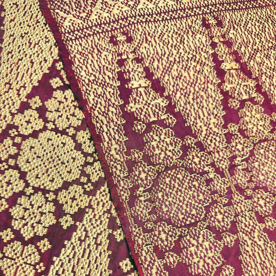 Gemilang (Maroon) handwoven silk songket shawl textile