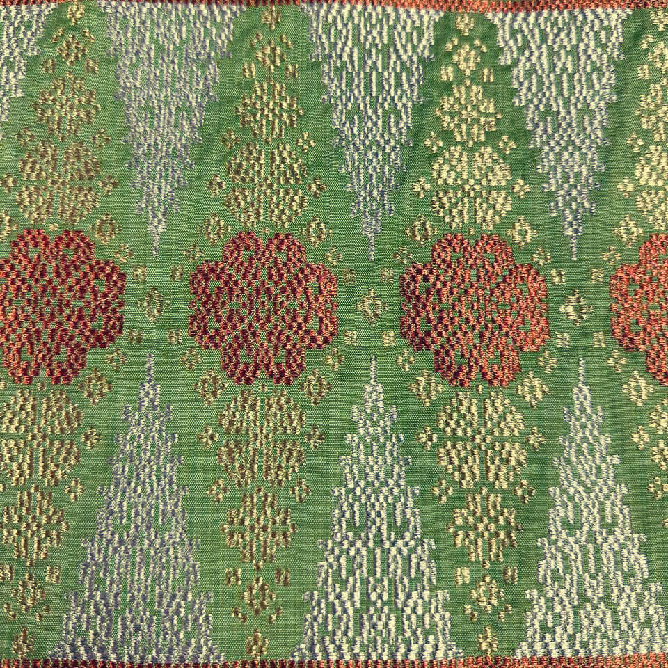 Heart of Borneo (Olive Green) handwoven silk songket shawl textile
