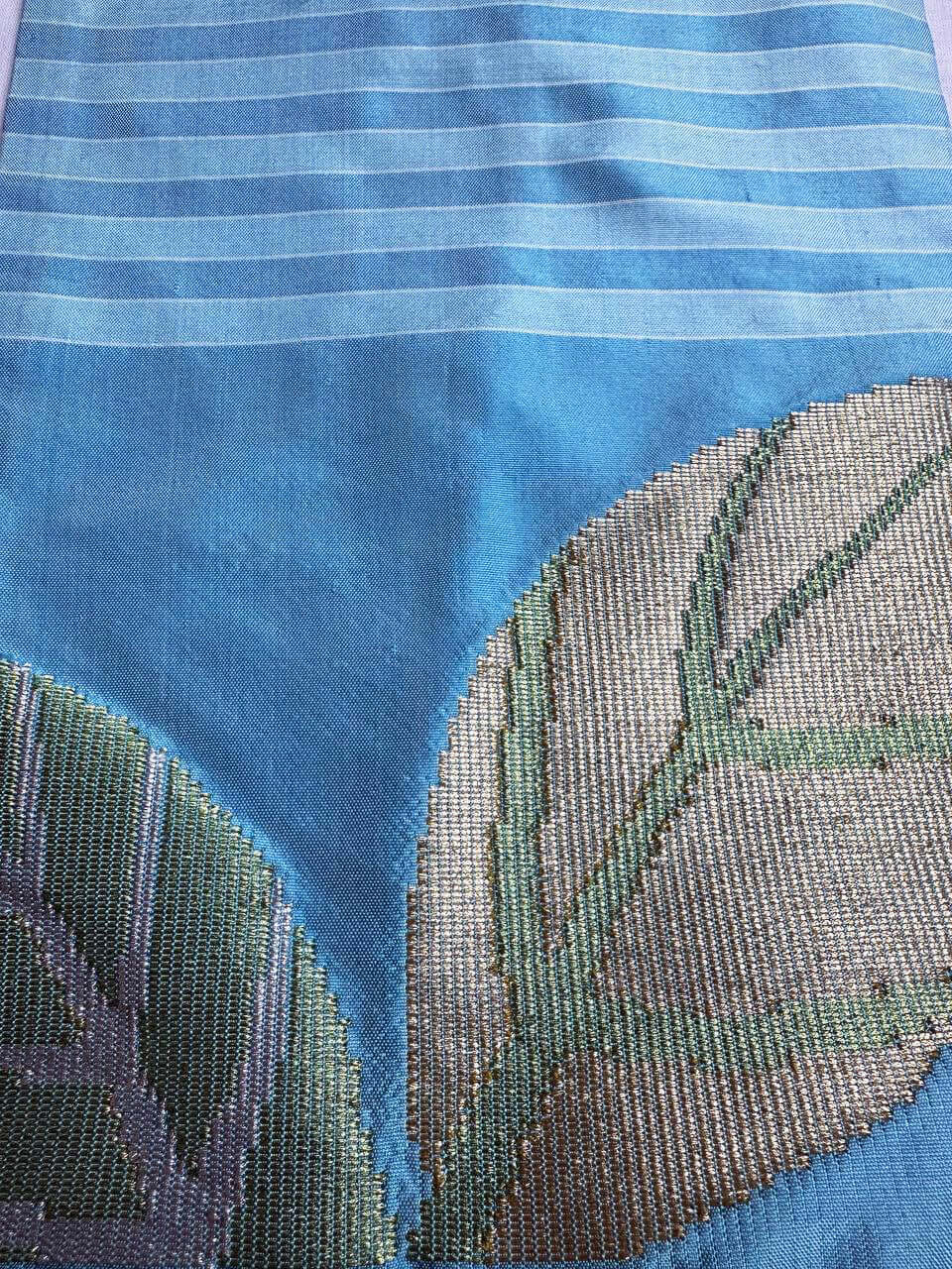 Leaves (Turquoise) handwoven silk songket shawl textile