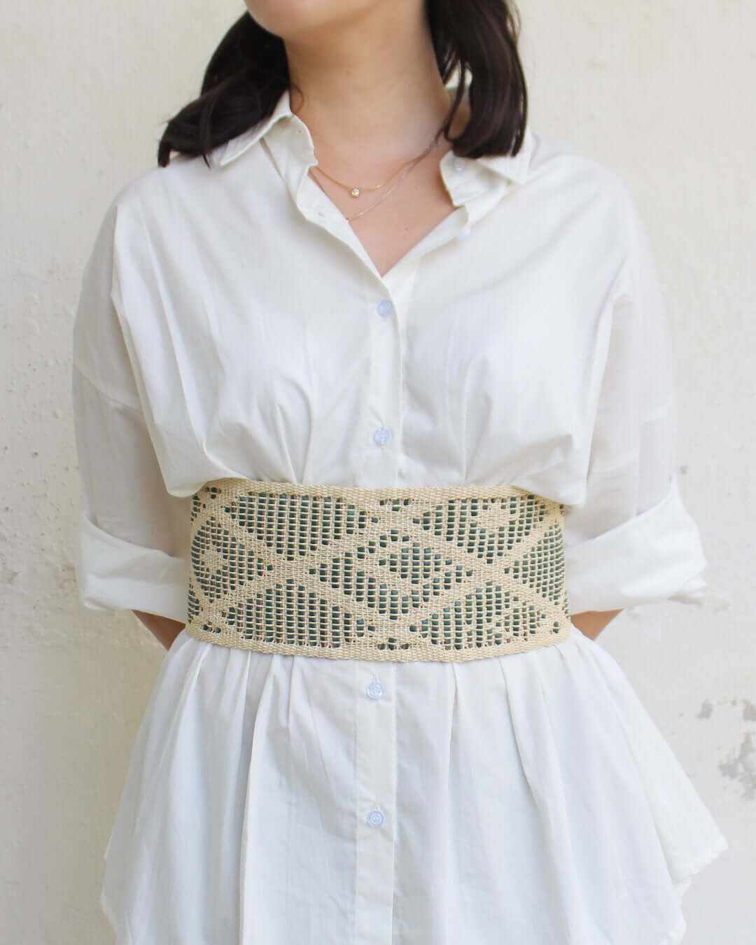 Leatherweave Belt (Cream & Green)