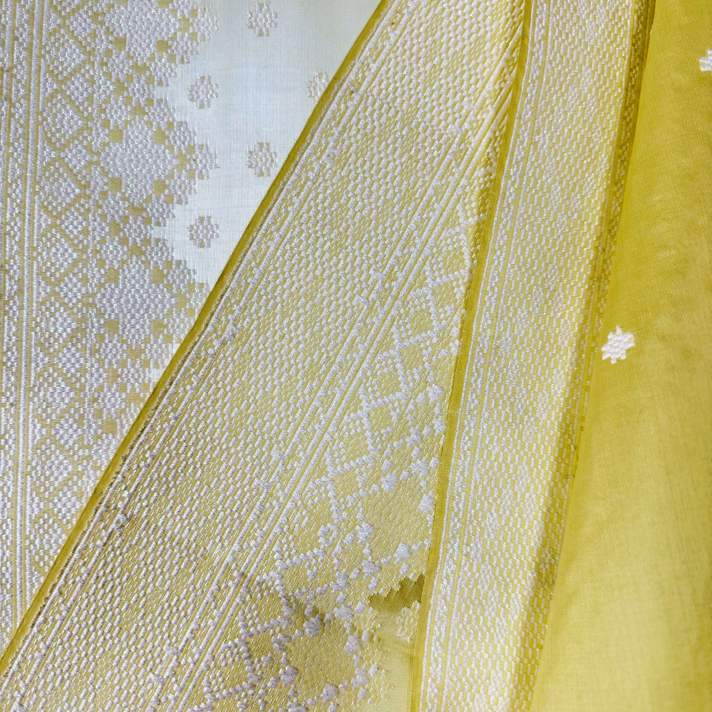 Baju Kurung fabric in lime green handwoven organza silk songket textile ( Set of 3 )