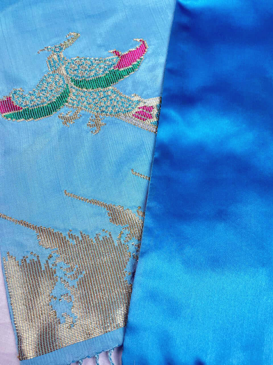 Cenderawasih Baby Blue(Fuchsia) handwoven silk songket shawl textile