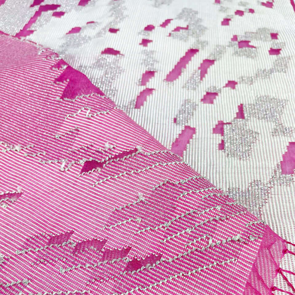 Rebungan Pink handwoven silk songket shawl textile