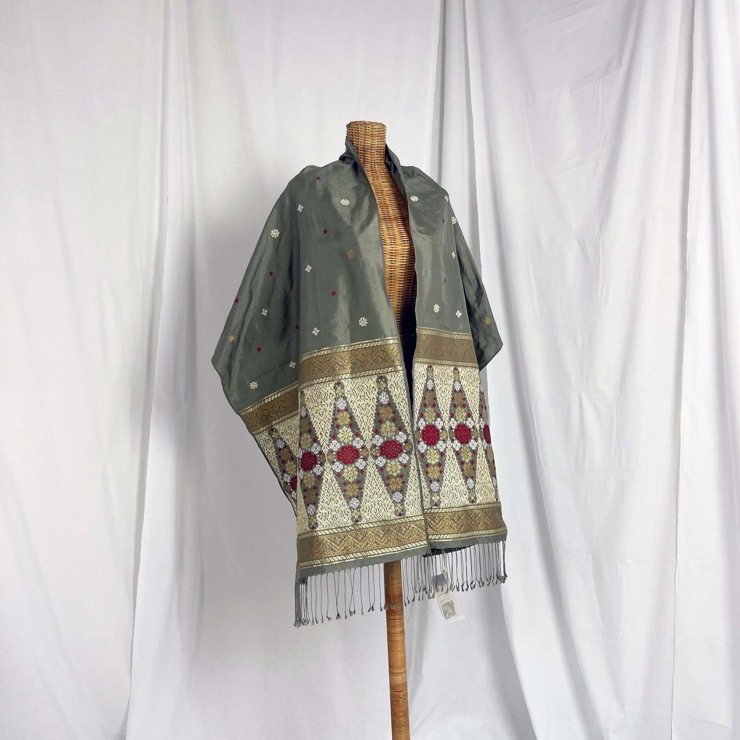Gemilang Charcoal handwoven silk songket shawl textile