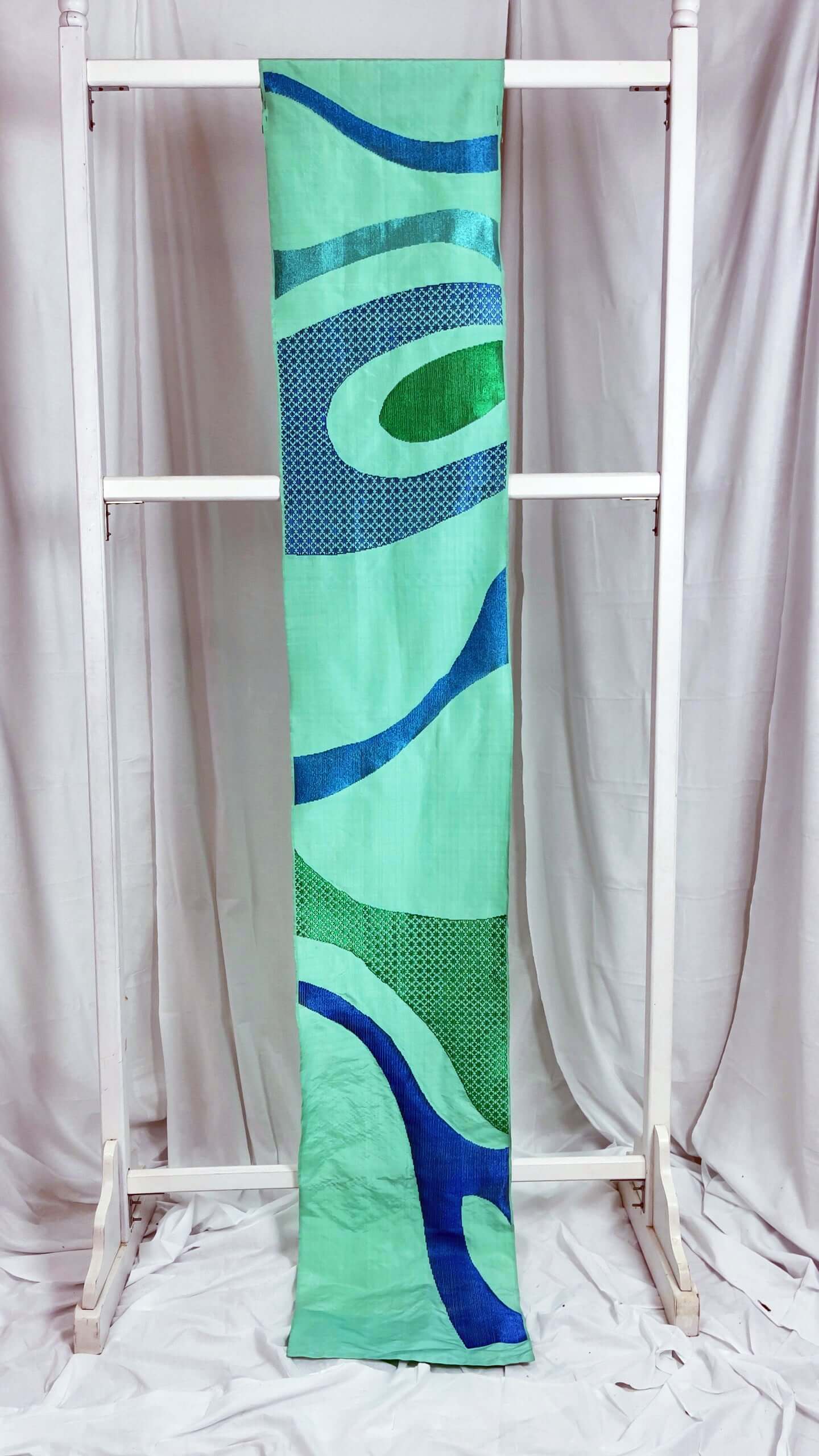 Prophesies Frozen 1(green) handwoven silk songket shawl textile