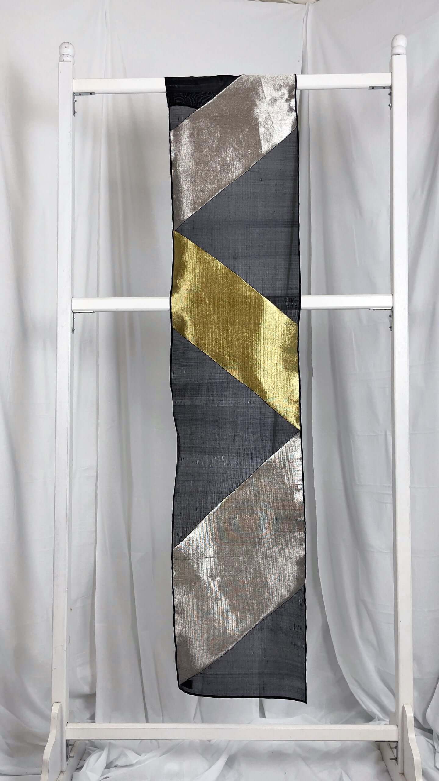 Geometric Triangular Bands (Black) handwoven silk organza songket shawl textile