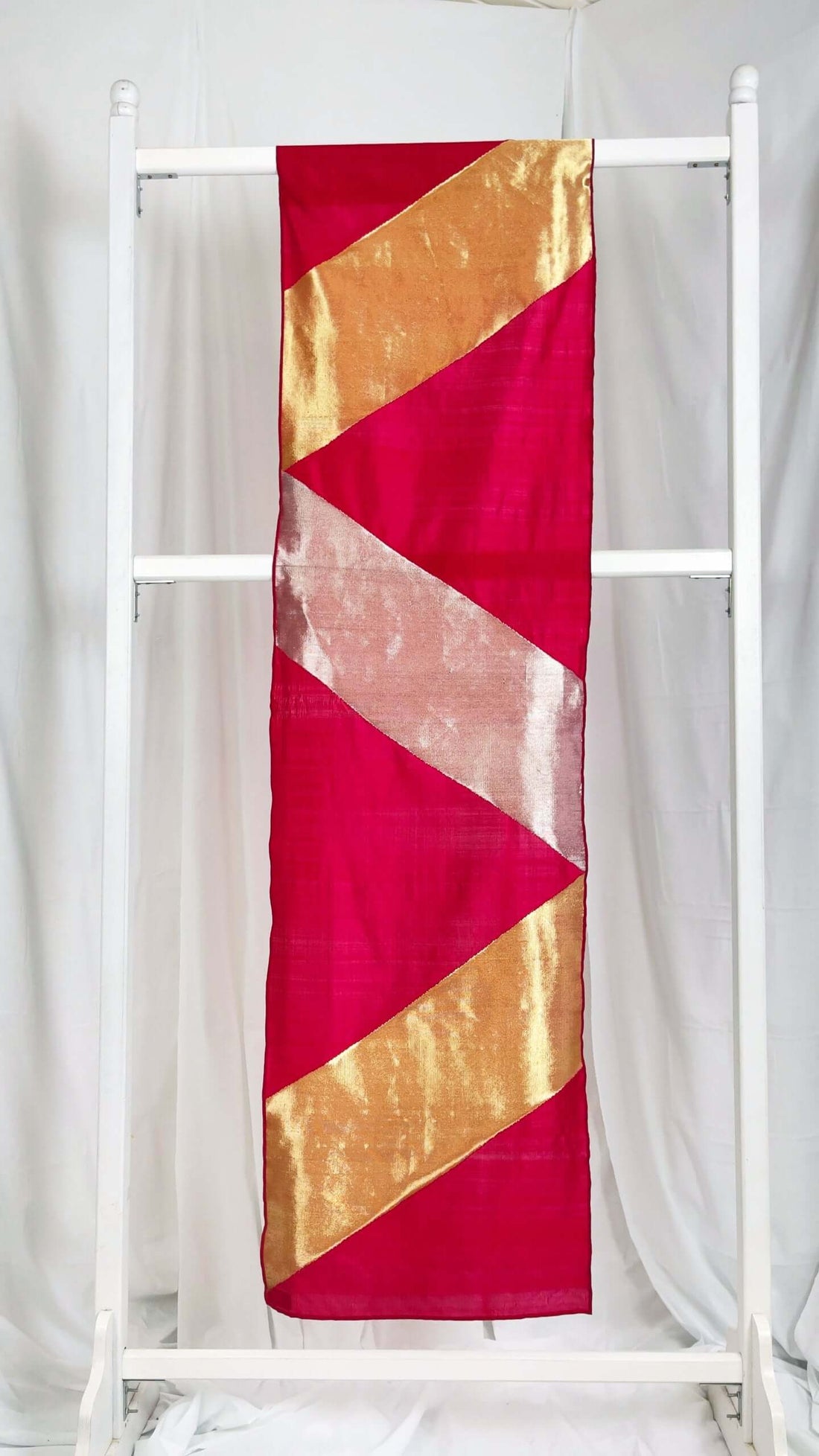Geometric Triangular Bands (Red) handwoven silk songket shawl textile