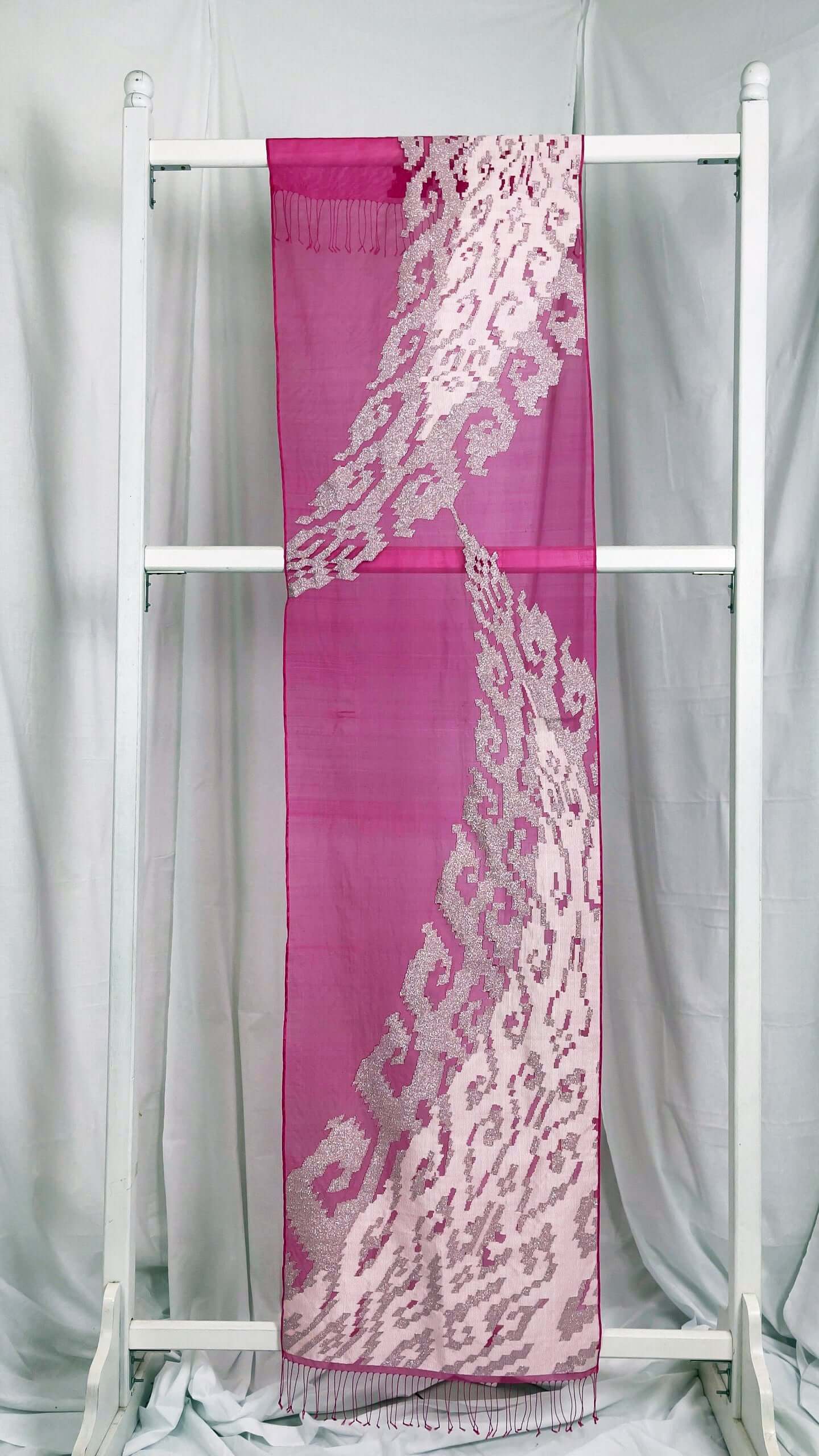 Rebungan Pink handwoven silk songket shawl textile