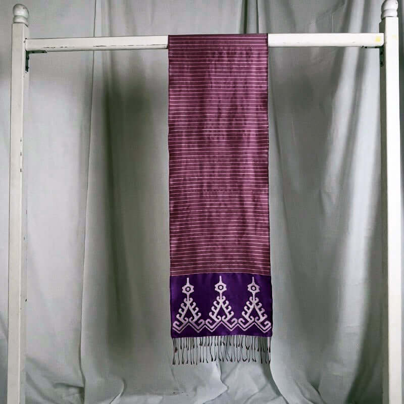 Iban Rebung(Lilac) handwoven silk songket shawl textile