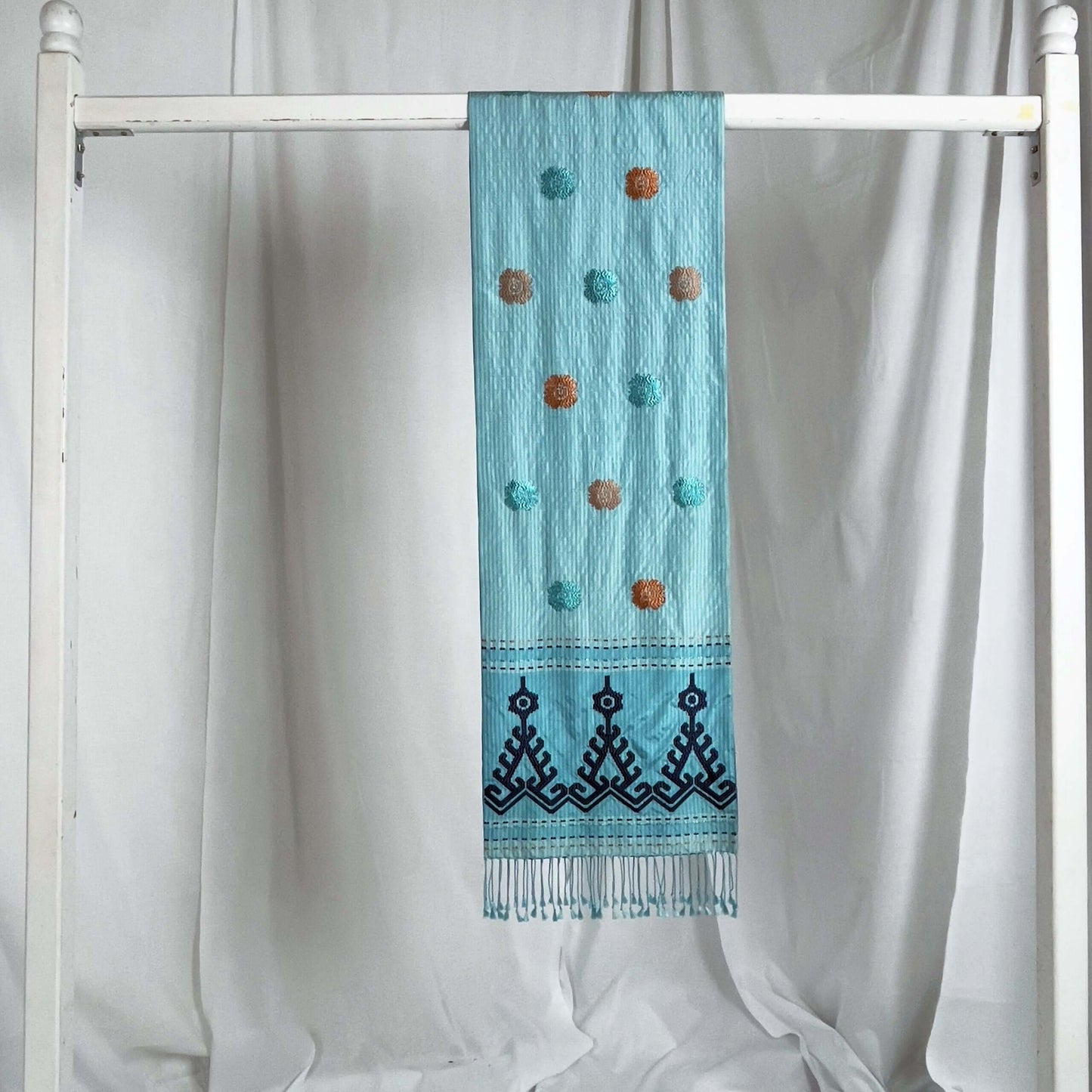 Iban Rebung (Navy) handwoven silk songket shawl textile