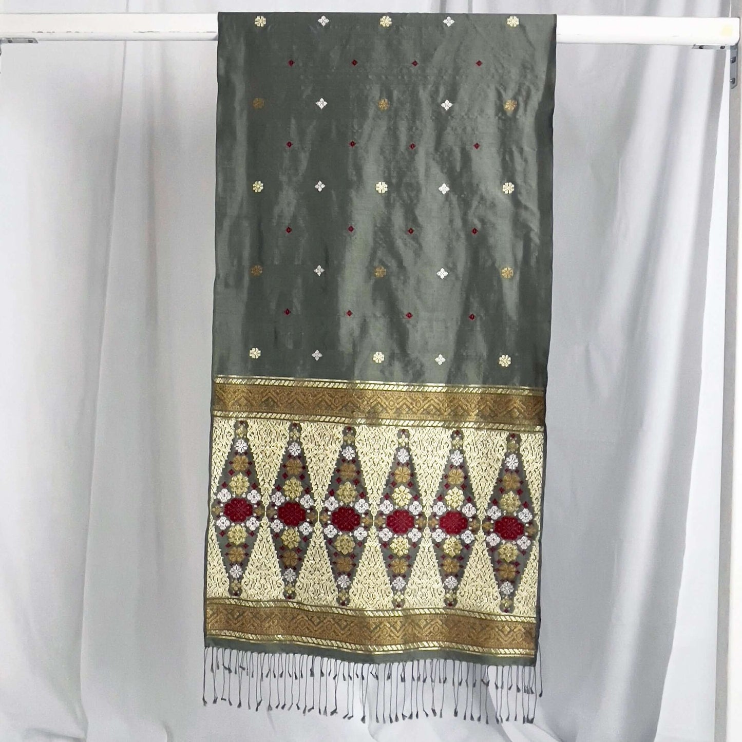 Gemilang Charcoal handwoven silk songket shawl textile