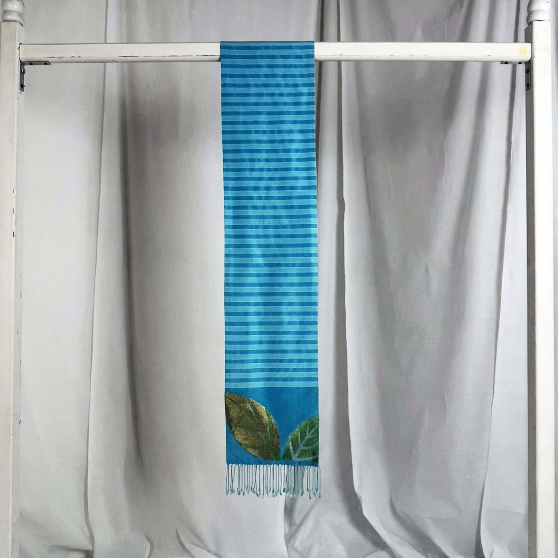 Leaves (Turquoise) handwoven silk songket shawl textile
