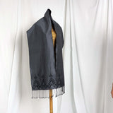 Iban Rebung (Grey) handwoven silk songket shawl textile