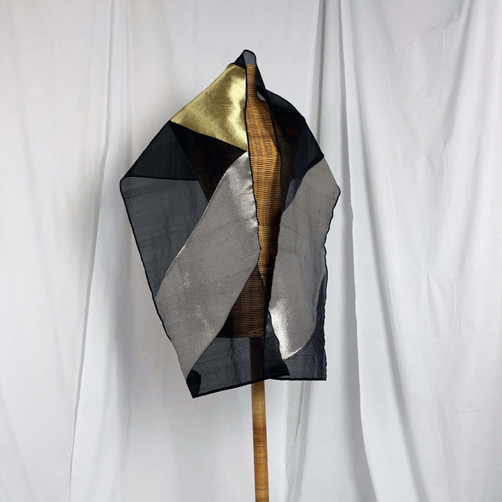Geometric Triangular Bands (Black) handwoven silk organza songket shawl textile