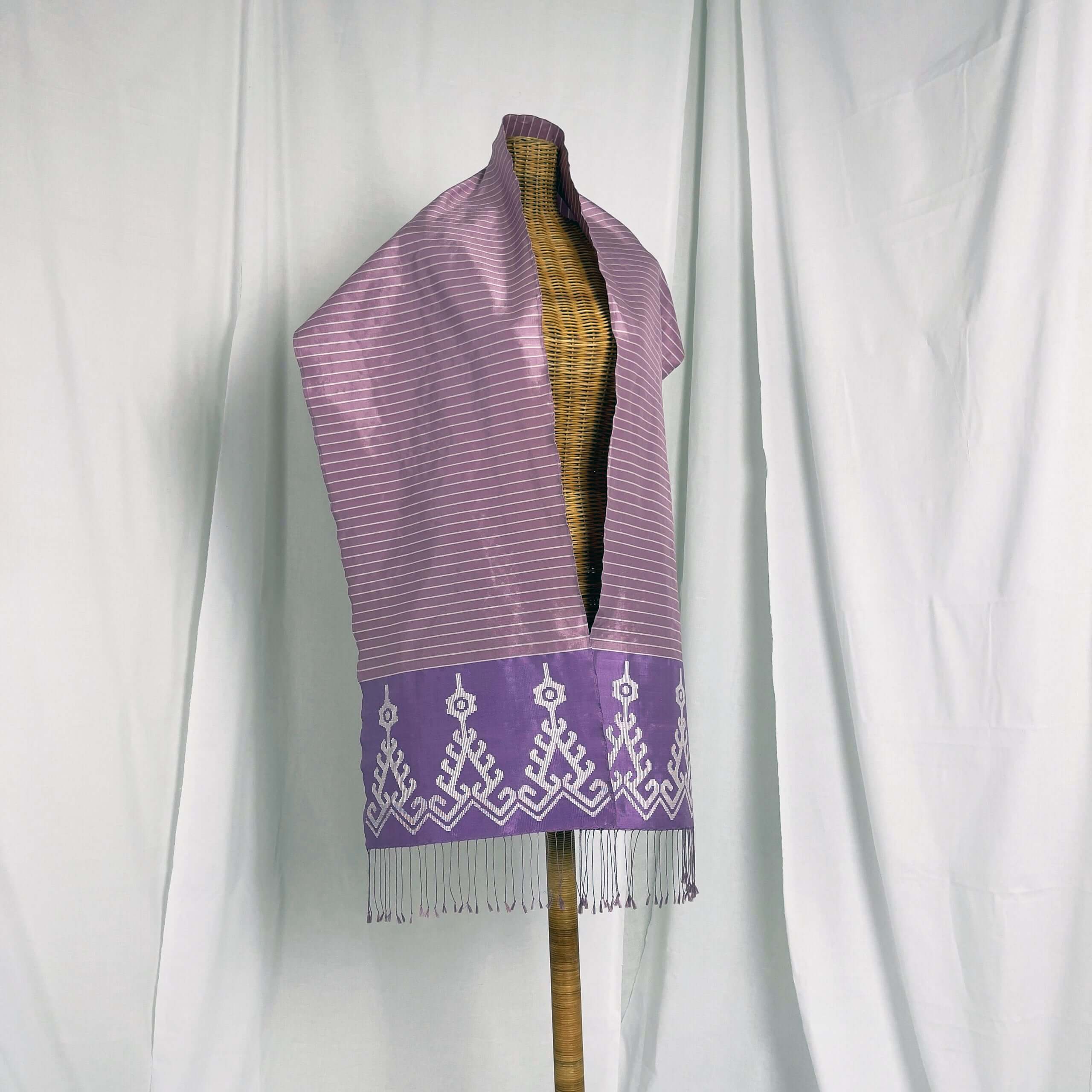 Iban Rebung(Lilac) handwoven silk songket shawl textile