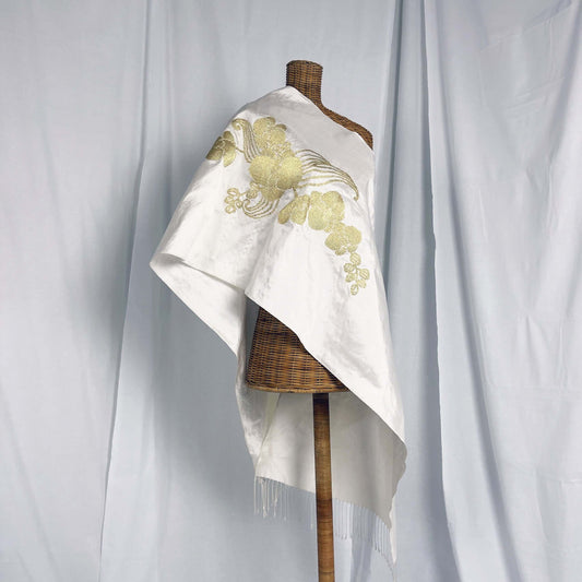 Borneo Orchid Bright Gold handwoven silk songket shawl textile