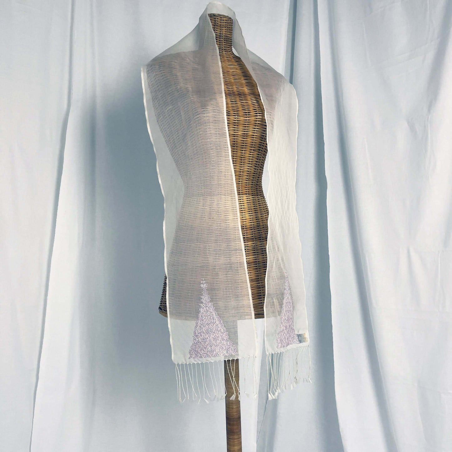 Ranee's Cloth (White & Pink) handwoven silk organza songket shawl textile