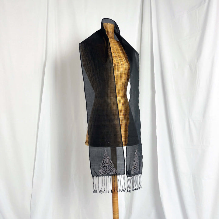 Ranee's Cloth (Black) handwoven silk organza songket shawl textile
