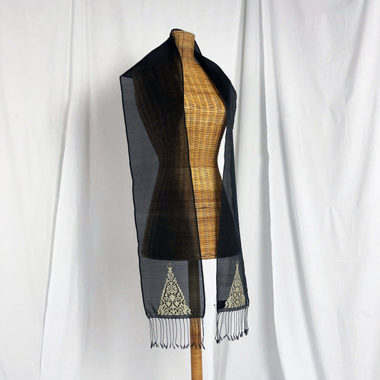 Ranee's Cloth (Black & Gold) handwoven silk organza songket shawl textile