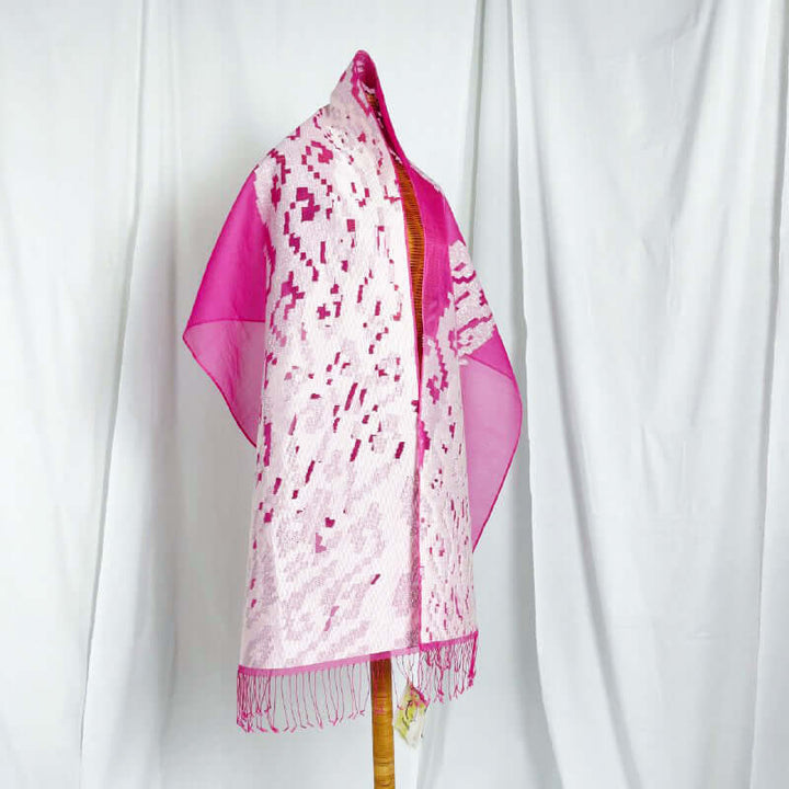 Rebungan Pink handwoven silk songket shawl textile