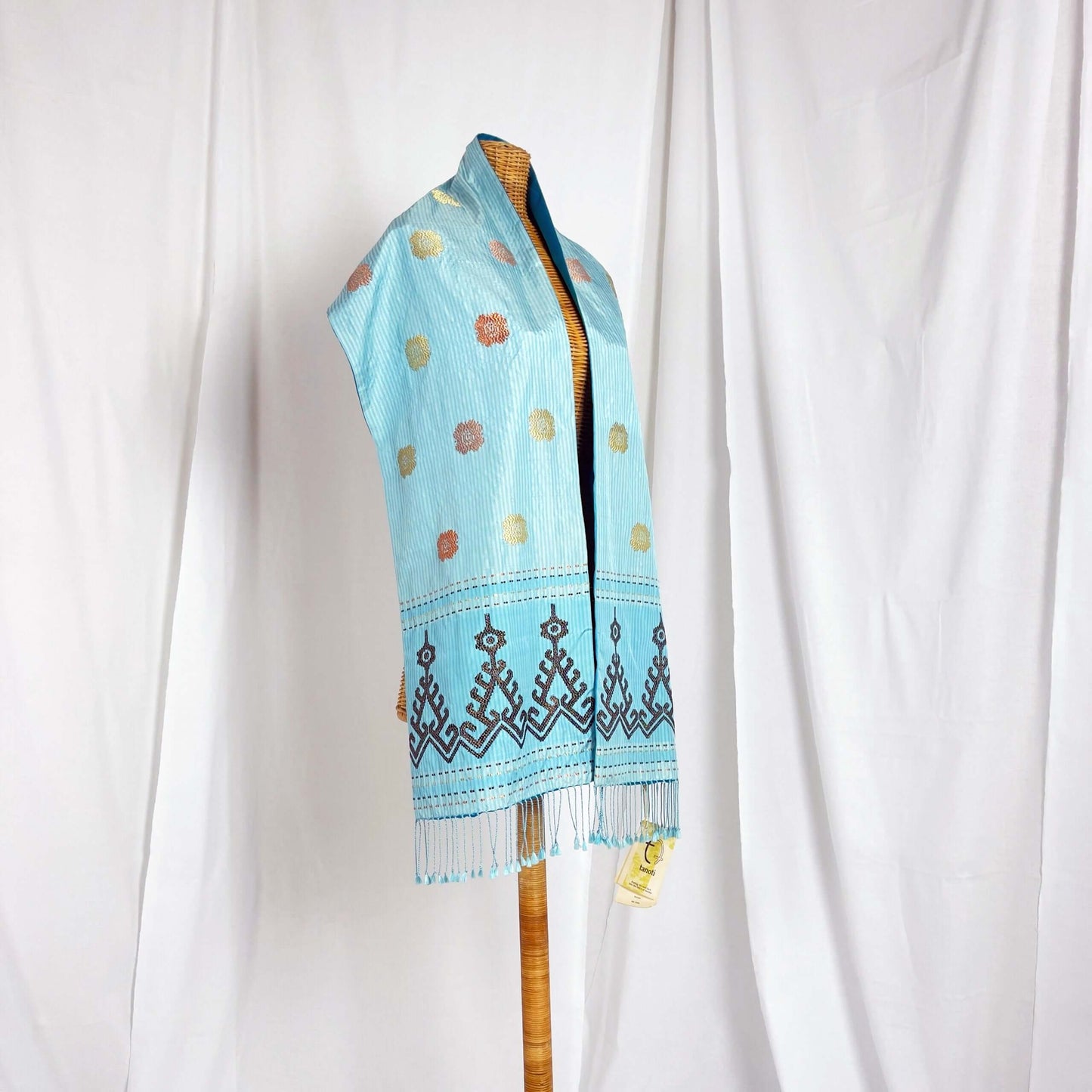 Iban Rebung (Brown) handwoven silk songket shawl textile