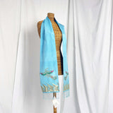 Cenderawasih Baby Blue(Fuchsia) handwoven silk songket shawl textile