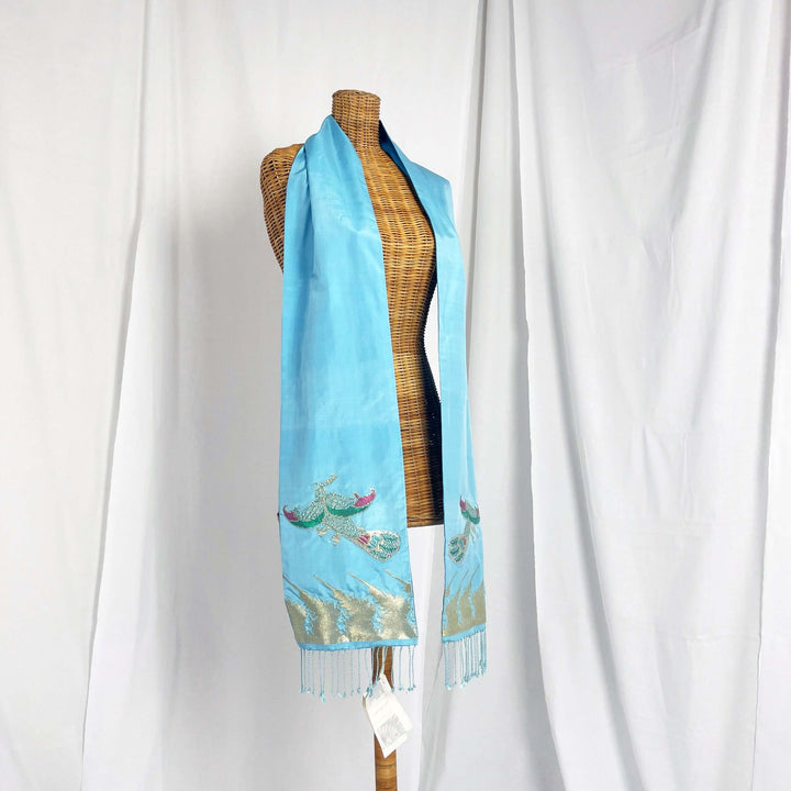 Cenderawasih Baby Blue(Fuchsia) handwoven silk songket shawl textile