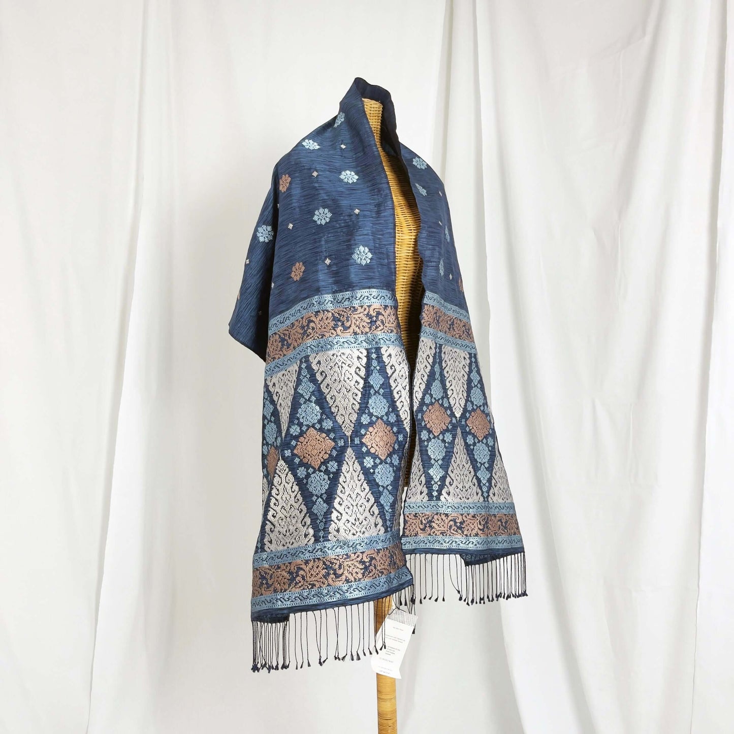 Ikat (Navy) handwoven silk songket shawl textile