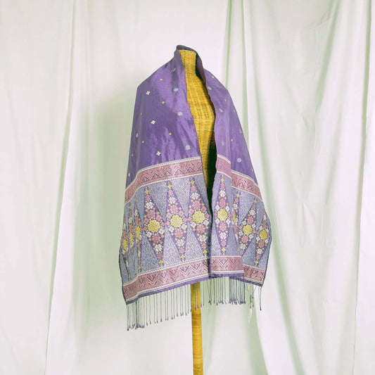 Gemilang Amethyst handwoven silk songket shawl textile