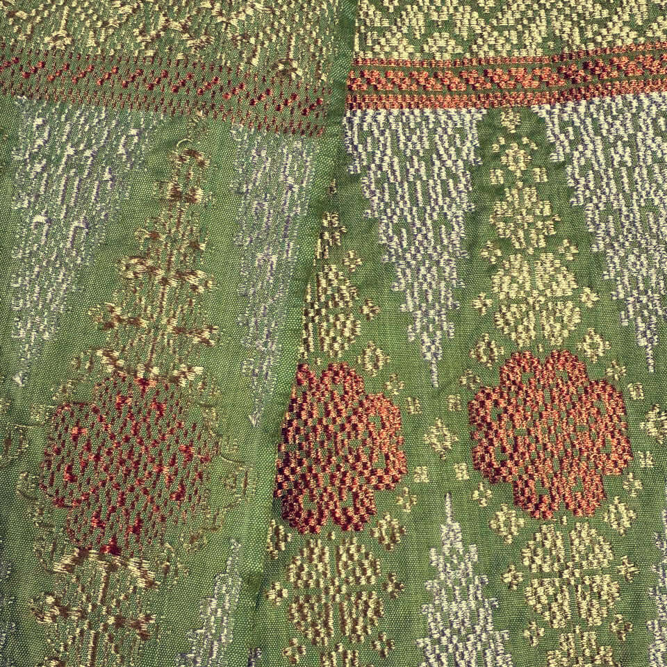 Heart of Borneo (Olive Green) handwoven silk songket shawl textile